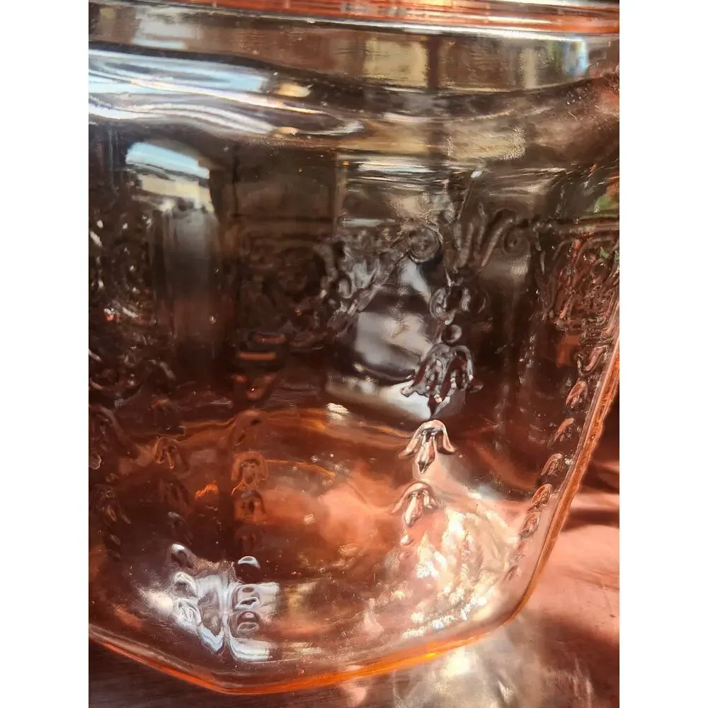 Vintage Pink Depression Glass Paneled Cookie Jar No Lid,